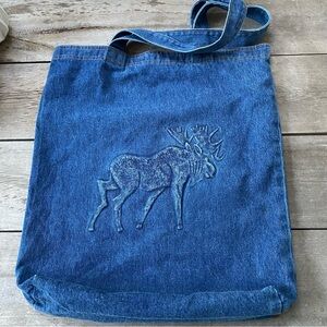 Tyca Blue Denim Tote Bag with Moose Embossing Made in the USA